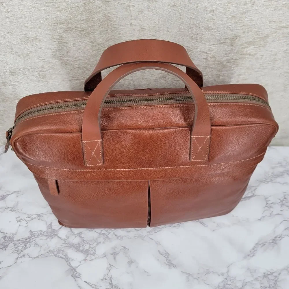 Fossil Leather Brief Workbag Cognac Breifcase Bag